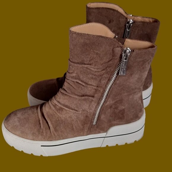 J/Slides NYC Suede Leather Upper Platform Ankle Boots Size 7 tan color - Picture 3 of 13